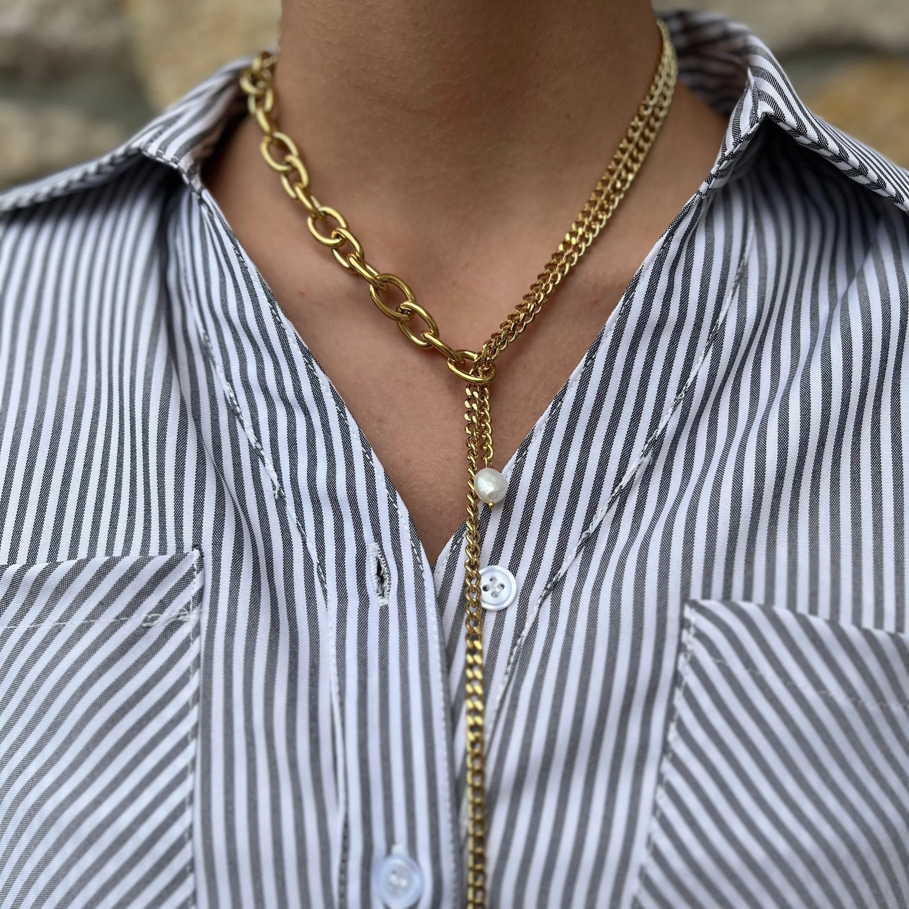 Jolinda Thick Chain Gold & Pearl Necklace