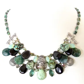 Juniper: Green and Black Gemstone Bib Necklace