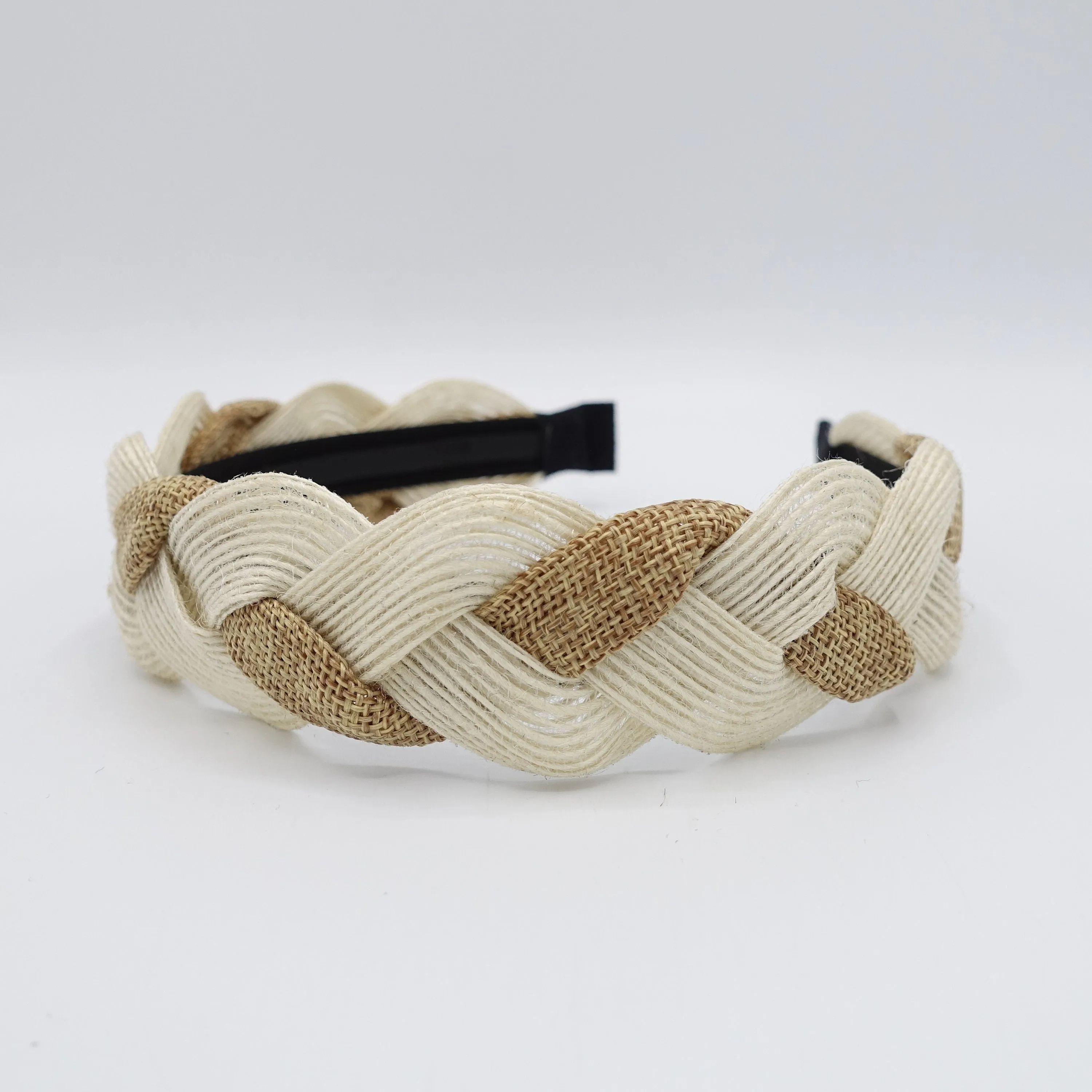 Jute linen braided headband  two tone natural hairband for women