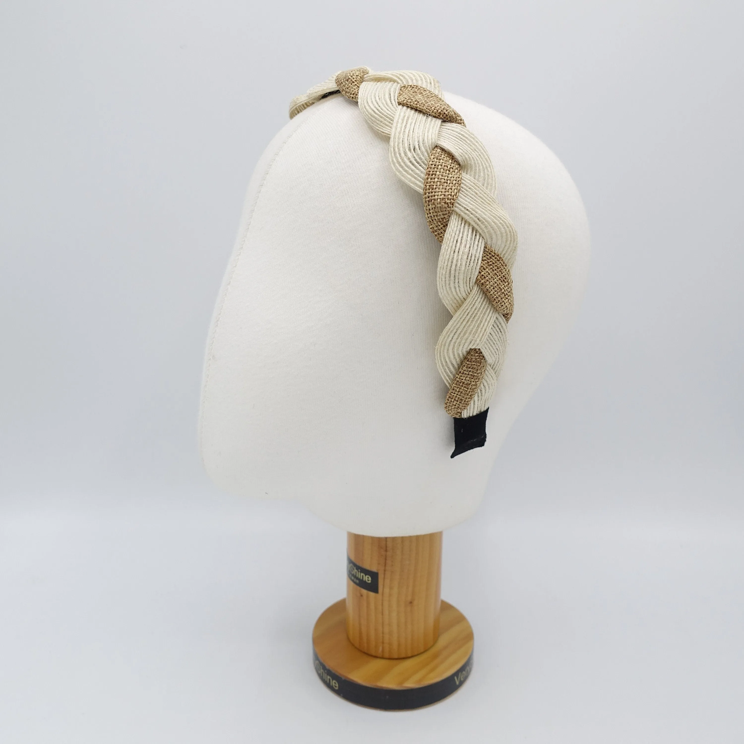 Jute linen braided headband  two tone natural hairband for women