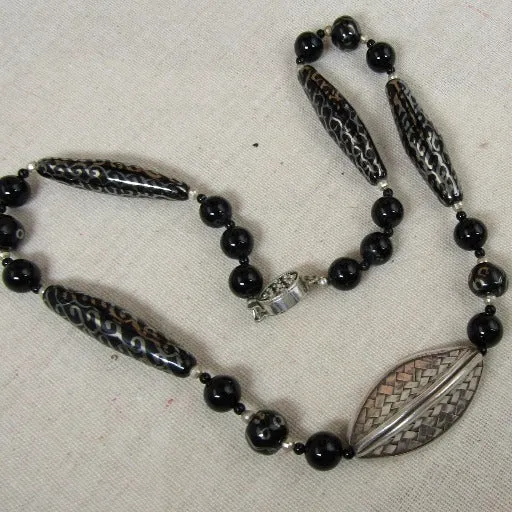 Kazuri Black  Bead & Silver Necklace Fair Trade