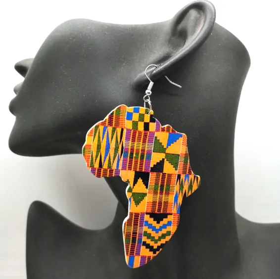 Kente Print Africa earrings | Africa shaped | African | Natural hair | Afrocentric | jewelry