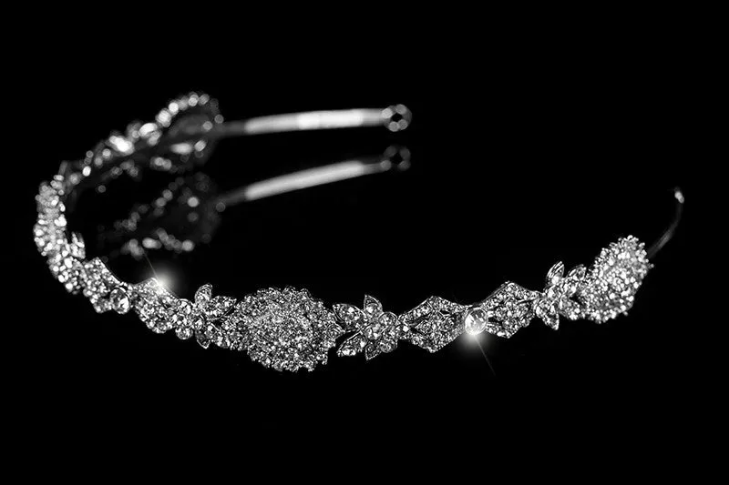 Kristy Art Deco Cluster Silver Headband | Swarovski Crystal