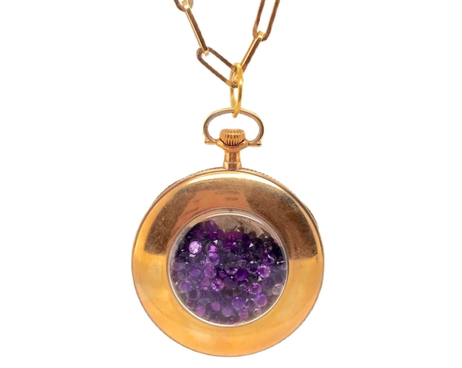 Lab Colored Stones Pocket Watch Shaker Necklaces