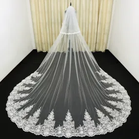 Lace Applique 2 Layer Edge Long Cathedral Bridal Wedding Veil