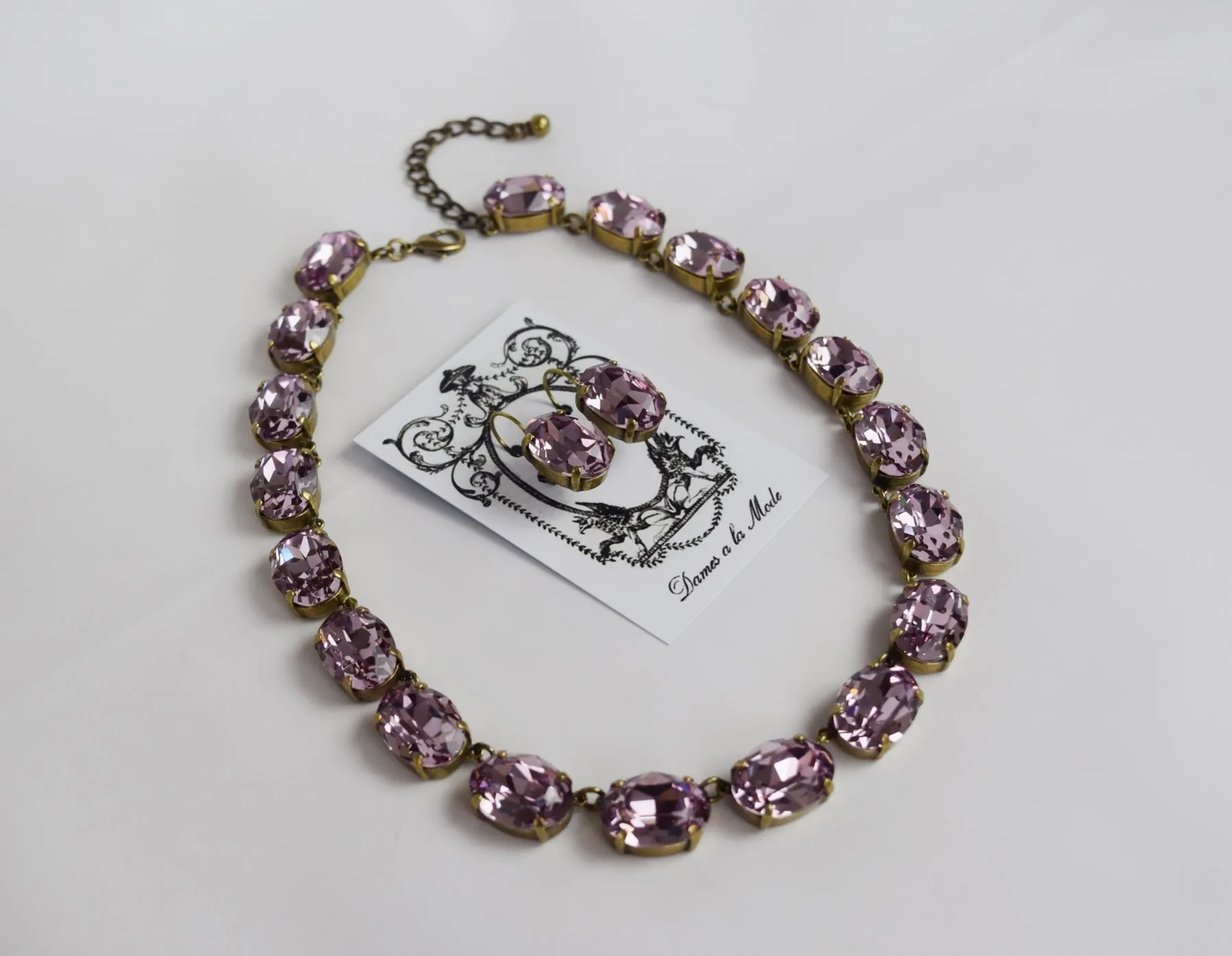 Light Amethyst Swarovski Crystal Collet Necklace - Large Oval