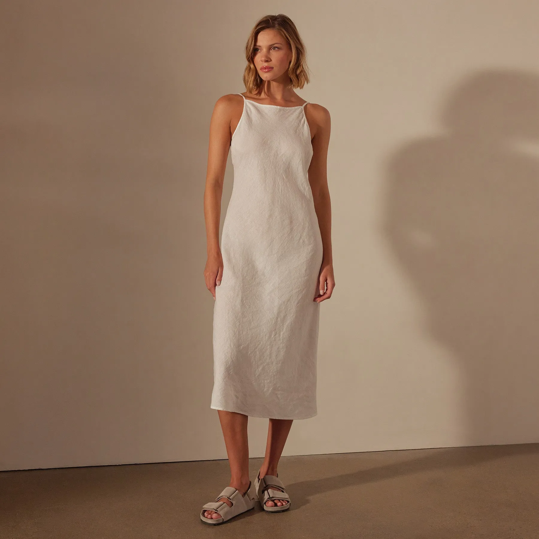 Lightweight Linen Cami Dress - White