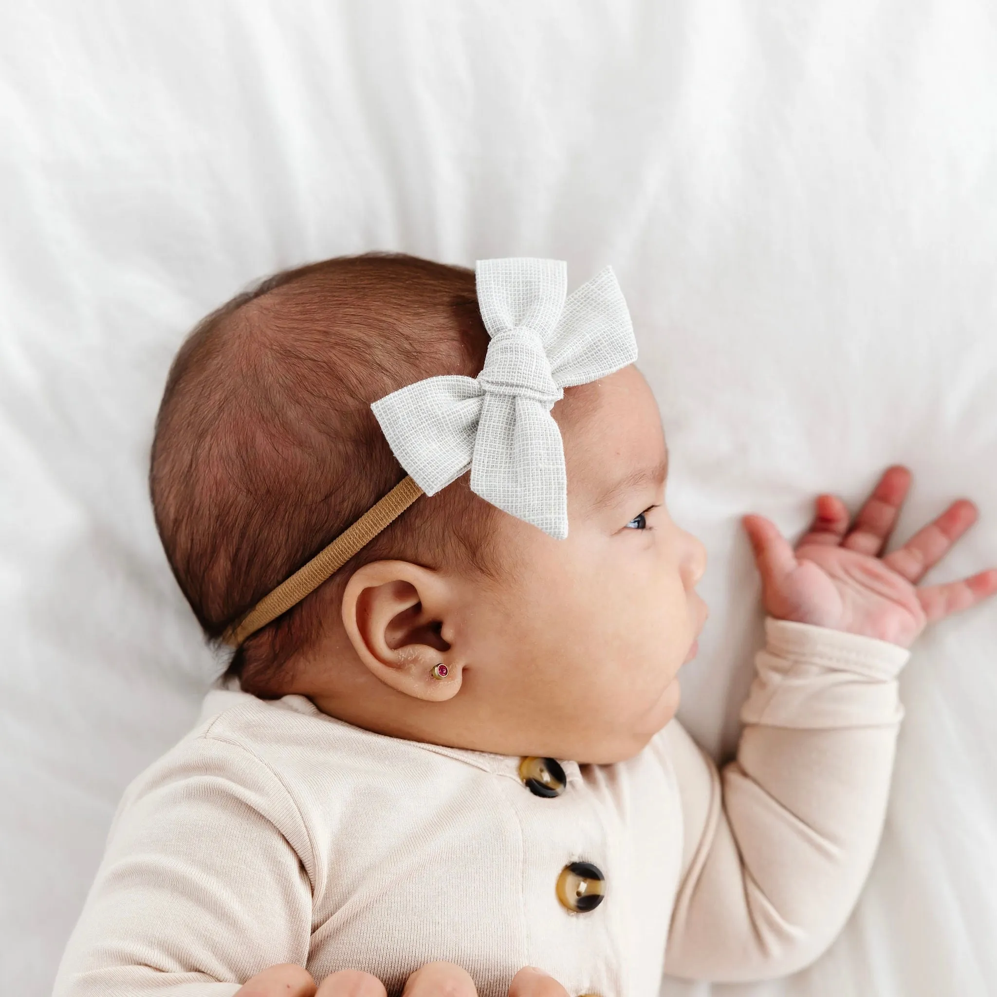 Linen Bow 3 Pack: Grey Chambray Headbands