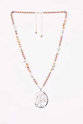 Long Beads Necklace with Tree Of Life Pendant