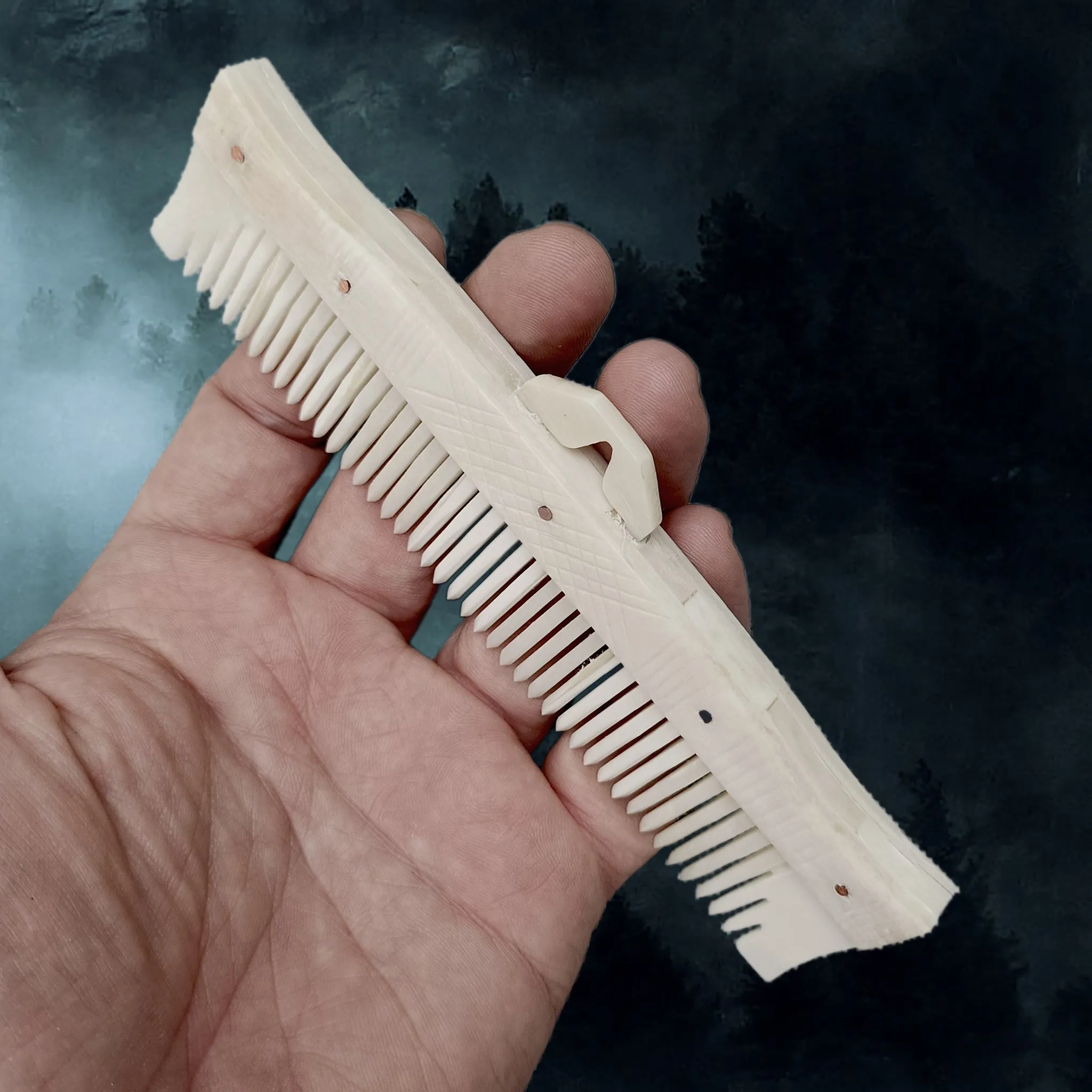 Long Decorated Bone Viking Comb with Hanger