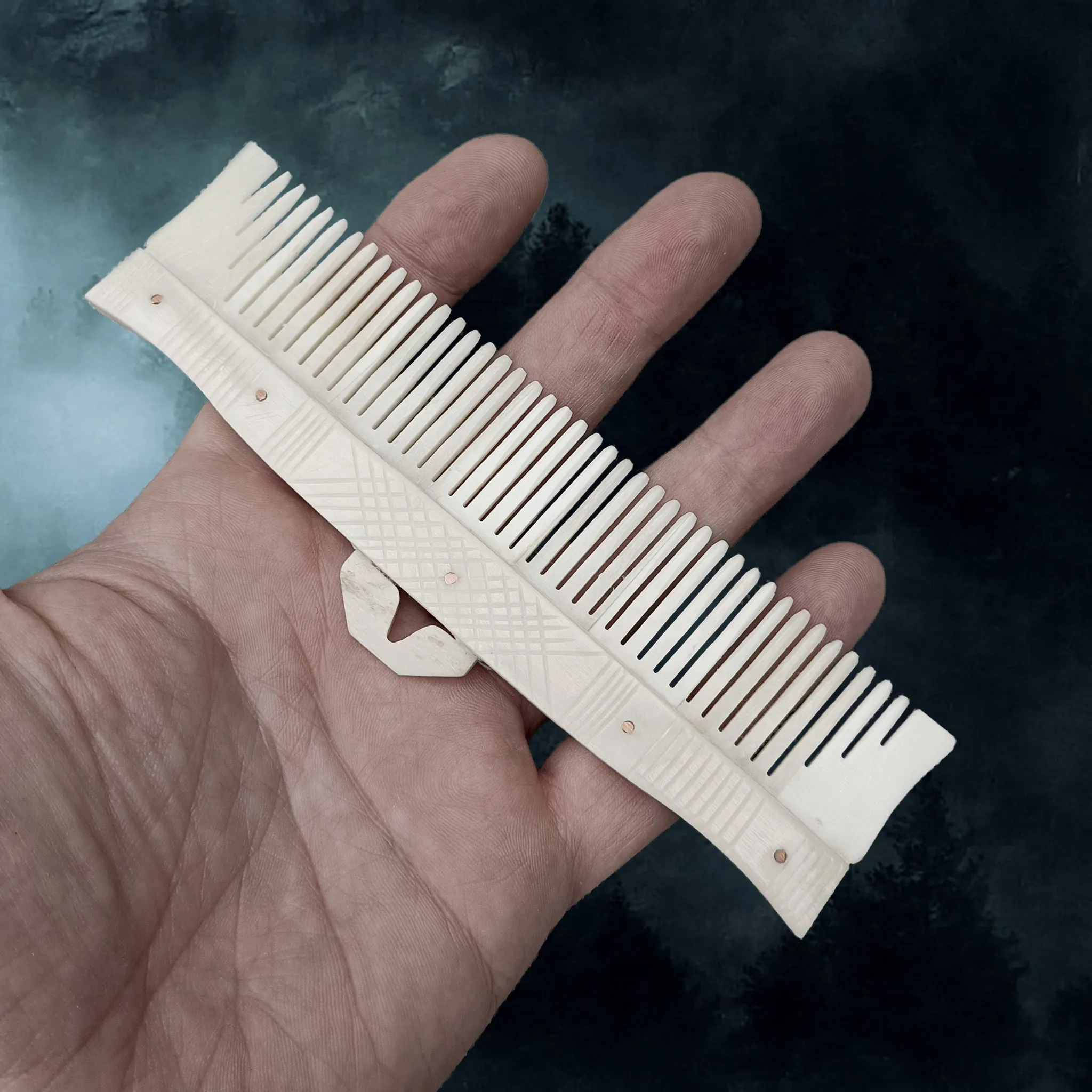 Long Decorated Bone Viking Comb with Hanger