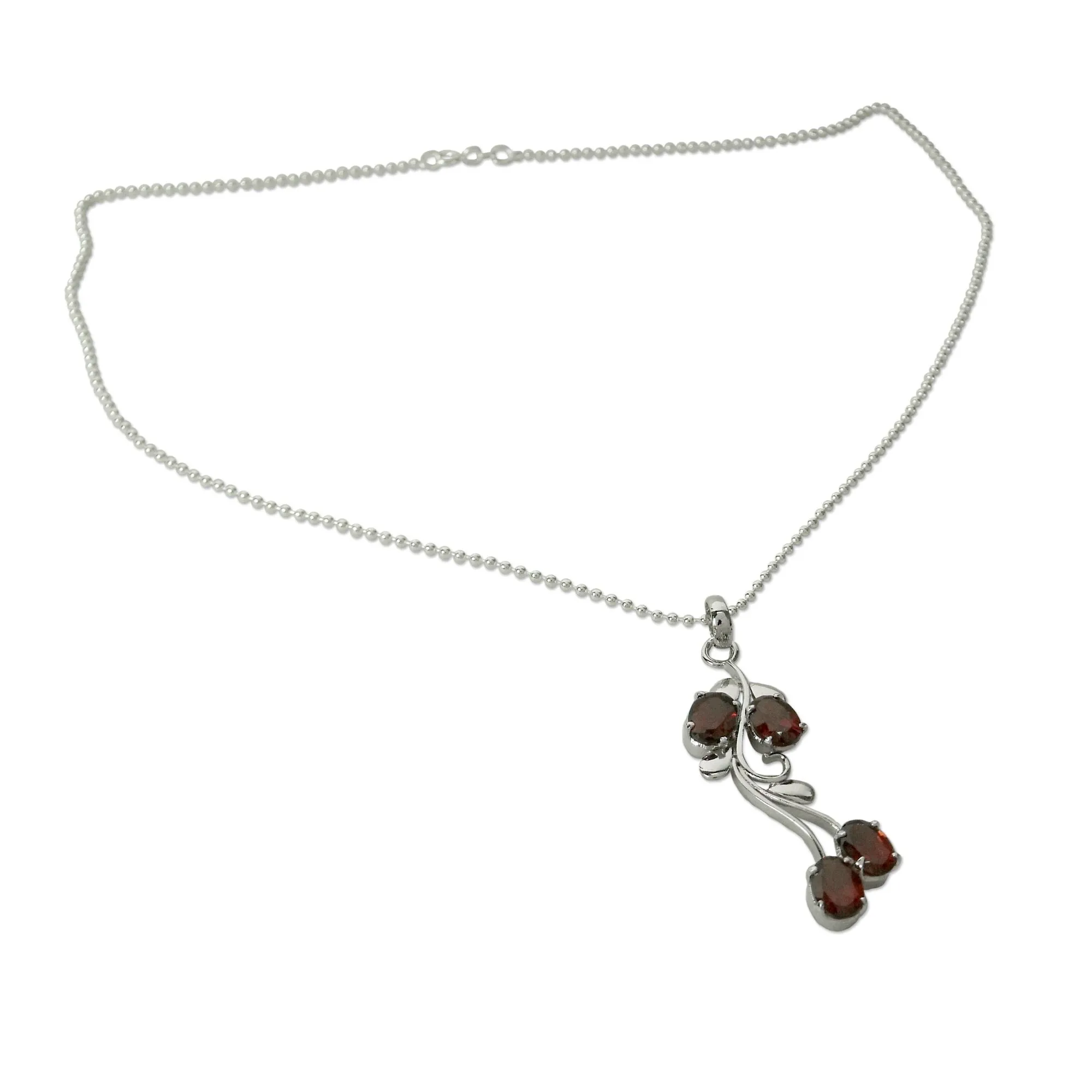 Love Bouquet Sterling Silver and Garnet Pendant Necklace