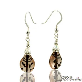 Lovely Mauve Crystal Ladybug Beaded Earrings