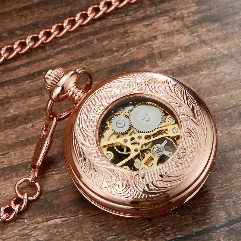 'Luxury of Time' Mechanical Hand-Wound Pocket Watch - Rose Gold