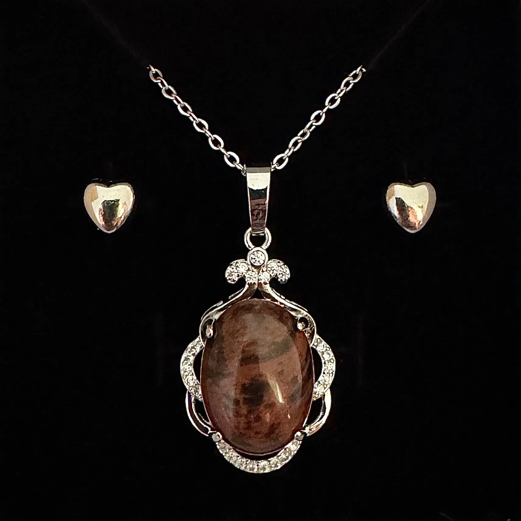 MAHOGANY OBSIDIAN FILIGREE PENDANT ONLY - FREE CHAIN & EARRINGS