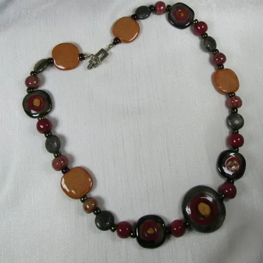 Maroon & Black  Kazuri Necklace Fair Trade Beads