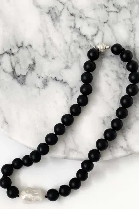 Matt Black Onyx and Baroque Pearl Necklace