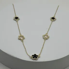 MBKJ Black & White Clover Station Necklace 18"