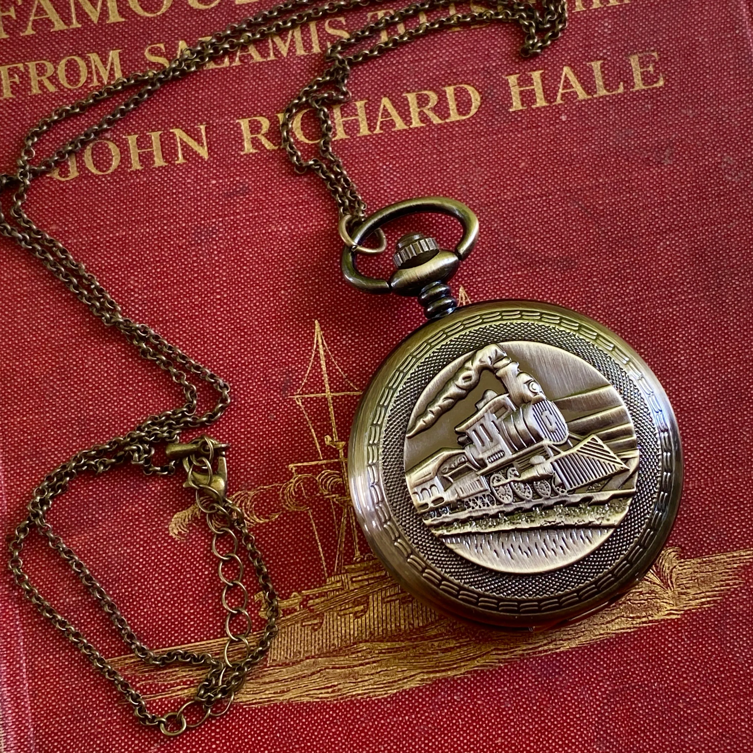 Mechanical Train Pocket Watch on Fob or Necklace Chain