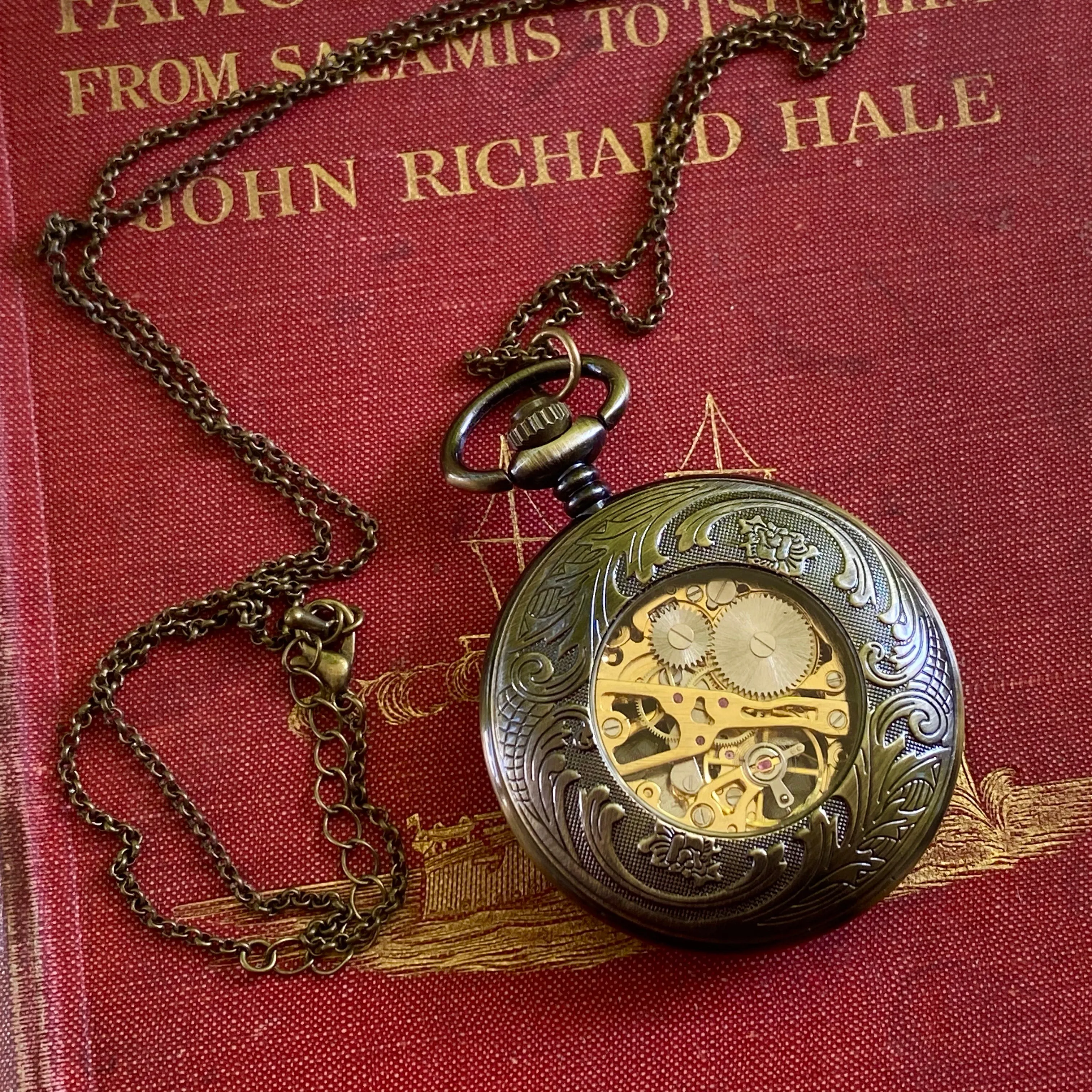 Mechanical Train Pocket Watch on Fob or Necklace Chain