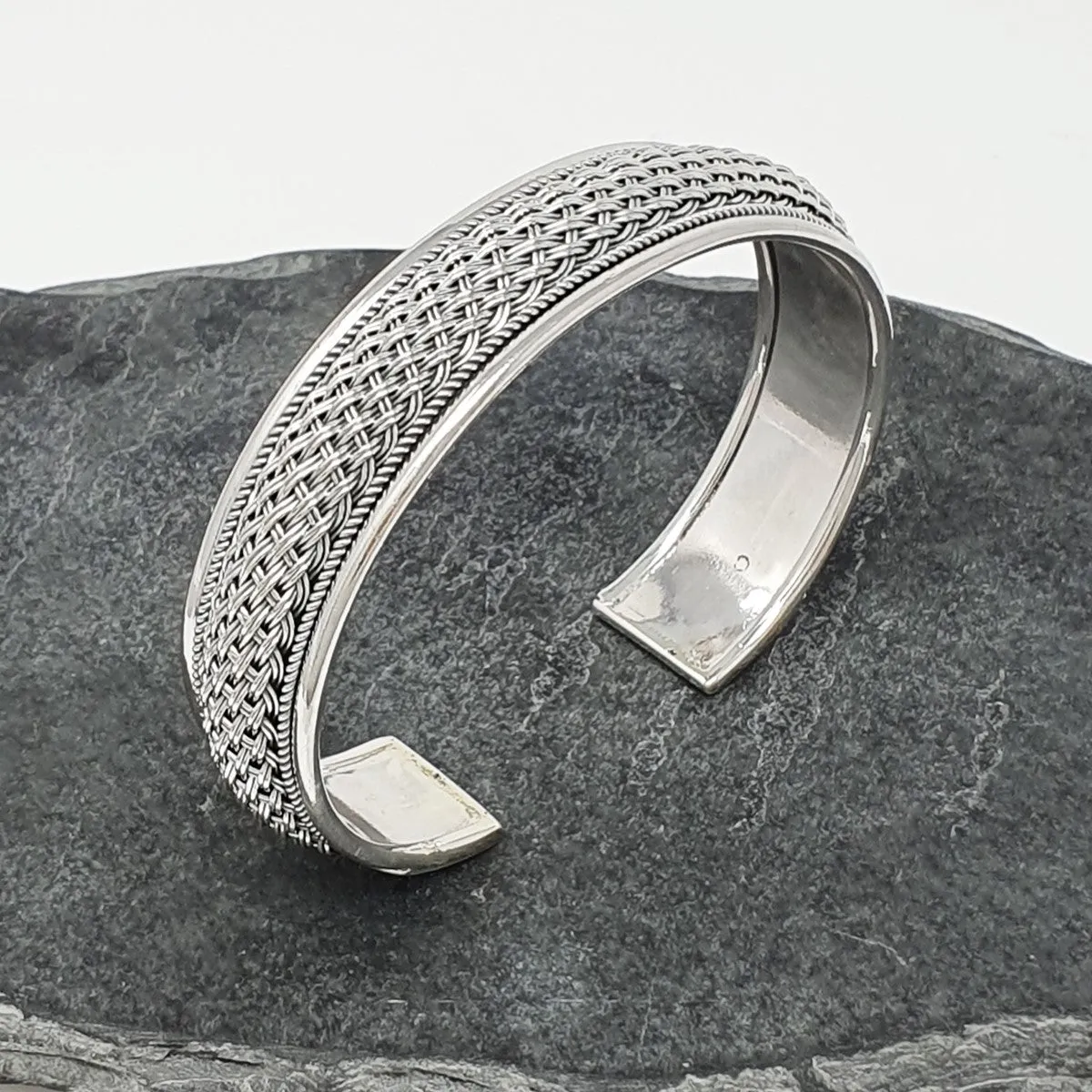 Men's Chunky 925 Sterling Silver Braided Cuff Bangle Bracelet | Bold Silver Jewelry