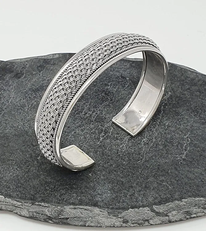 Men's Chunky 925 Sterling Silver Braided Cuff Bangle Bracelet | Bold Silver Jewelry