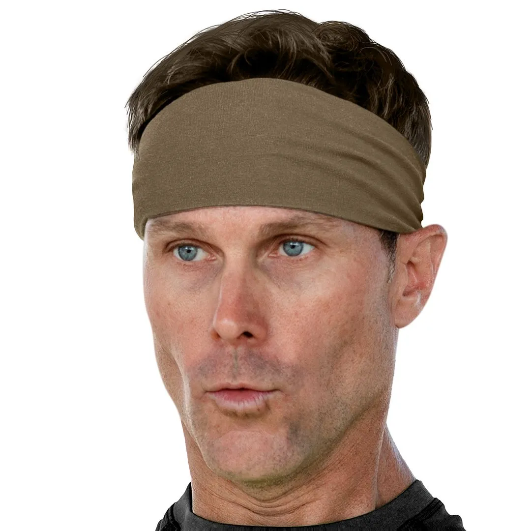 Men's Headbands Cotton Jersey 3" Wide Sports Fitness Yoga Made in the USA Mocha