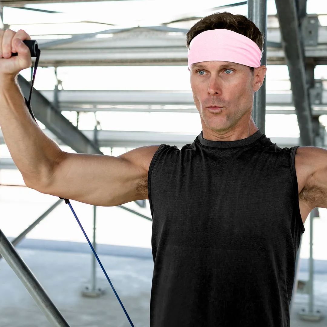 Men's Headbands Cotton Jersey 3" Wide Sports Fitness Yoga Made in the USA Pink Light