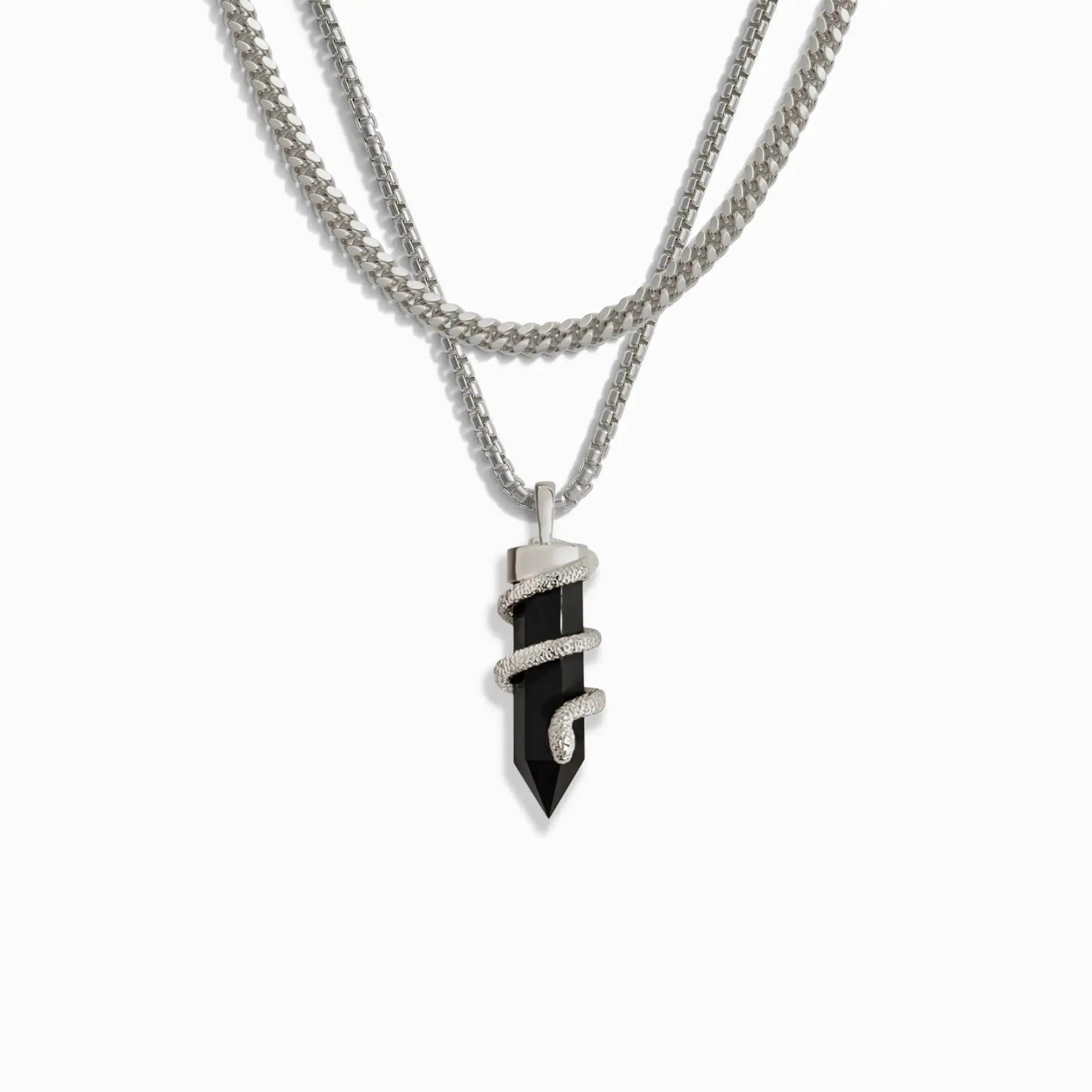 Men's Onyx Crystal Snake Necklace Set