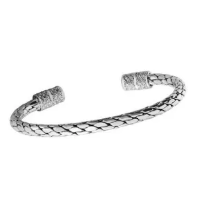 Men's Torque Bangle Bracelet Snakeskin 925 Sterling Silver Open Cuff For Men