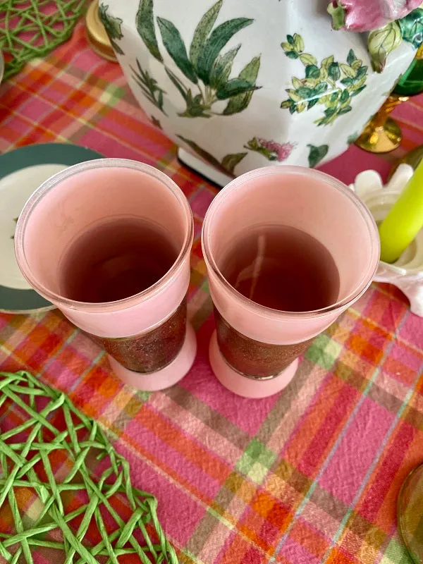 Mid Century Modern Siesta Ware Pink Glasses, Set of 2 with Wooden Motif