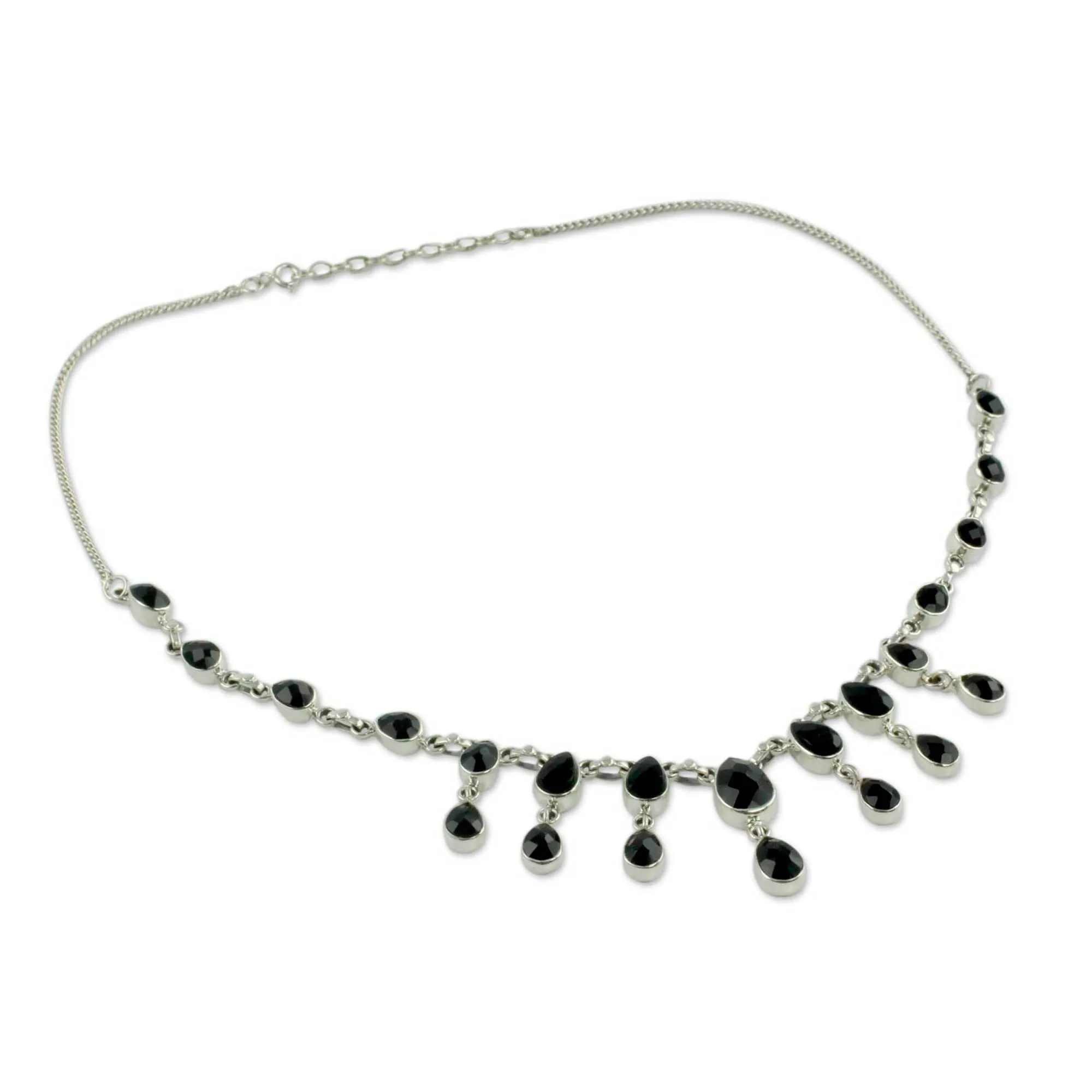 Midnight Cascade Onyx & Silver Waterfall Necklace