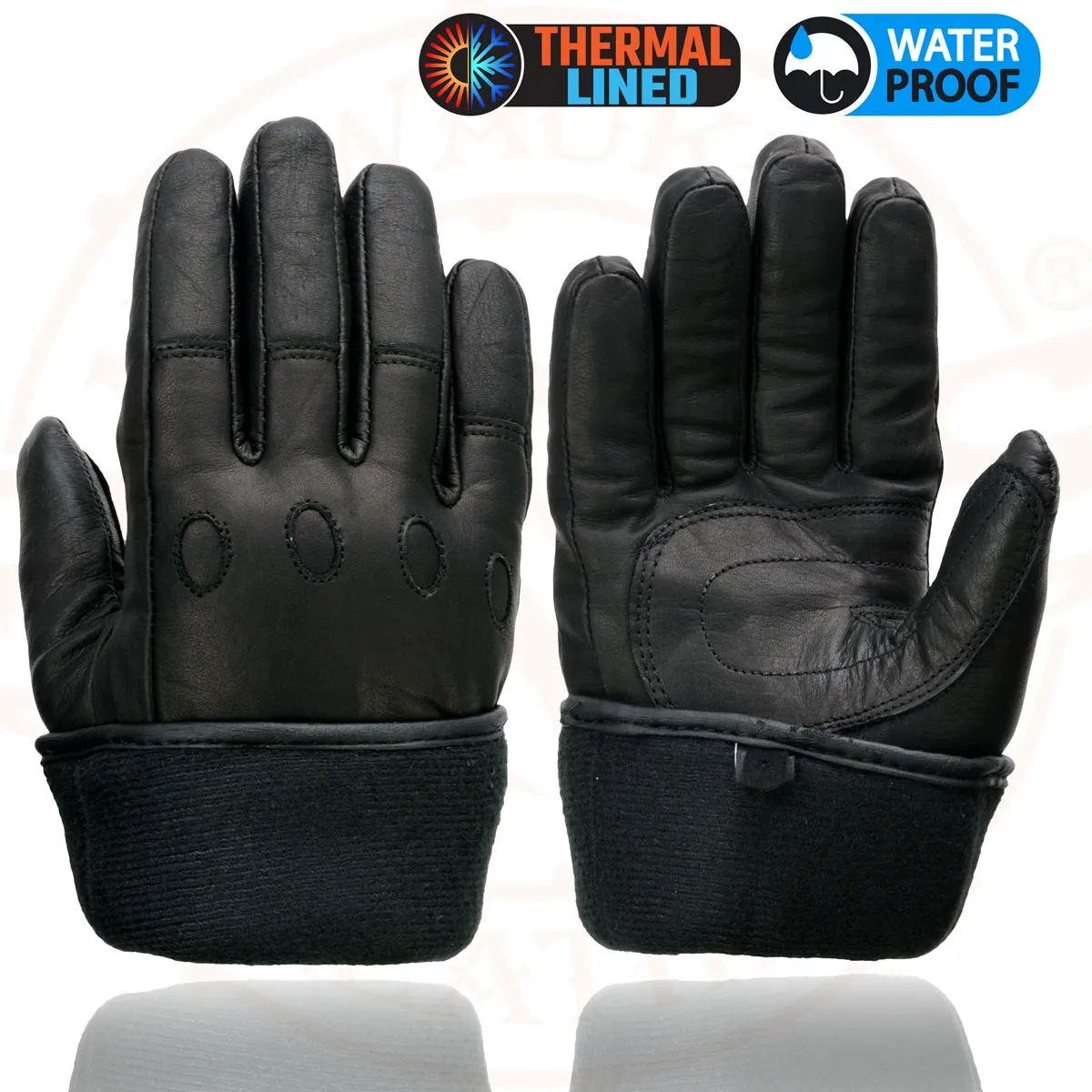 Milwaukee Leather Men's Black Gauntlet Motorcycle Hand Gloves-Black Soft Leather Waterproof Sinch Wrist Closure-SH293