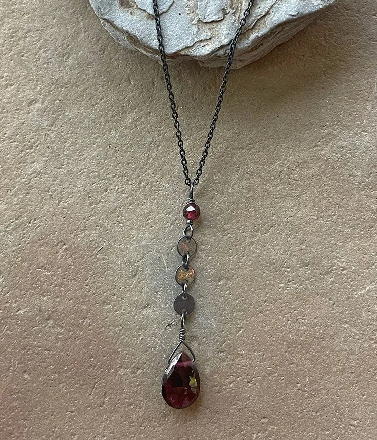 Mirrored Garnet Drop Necklace