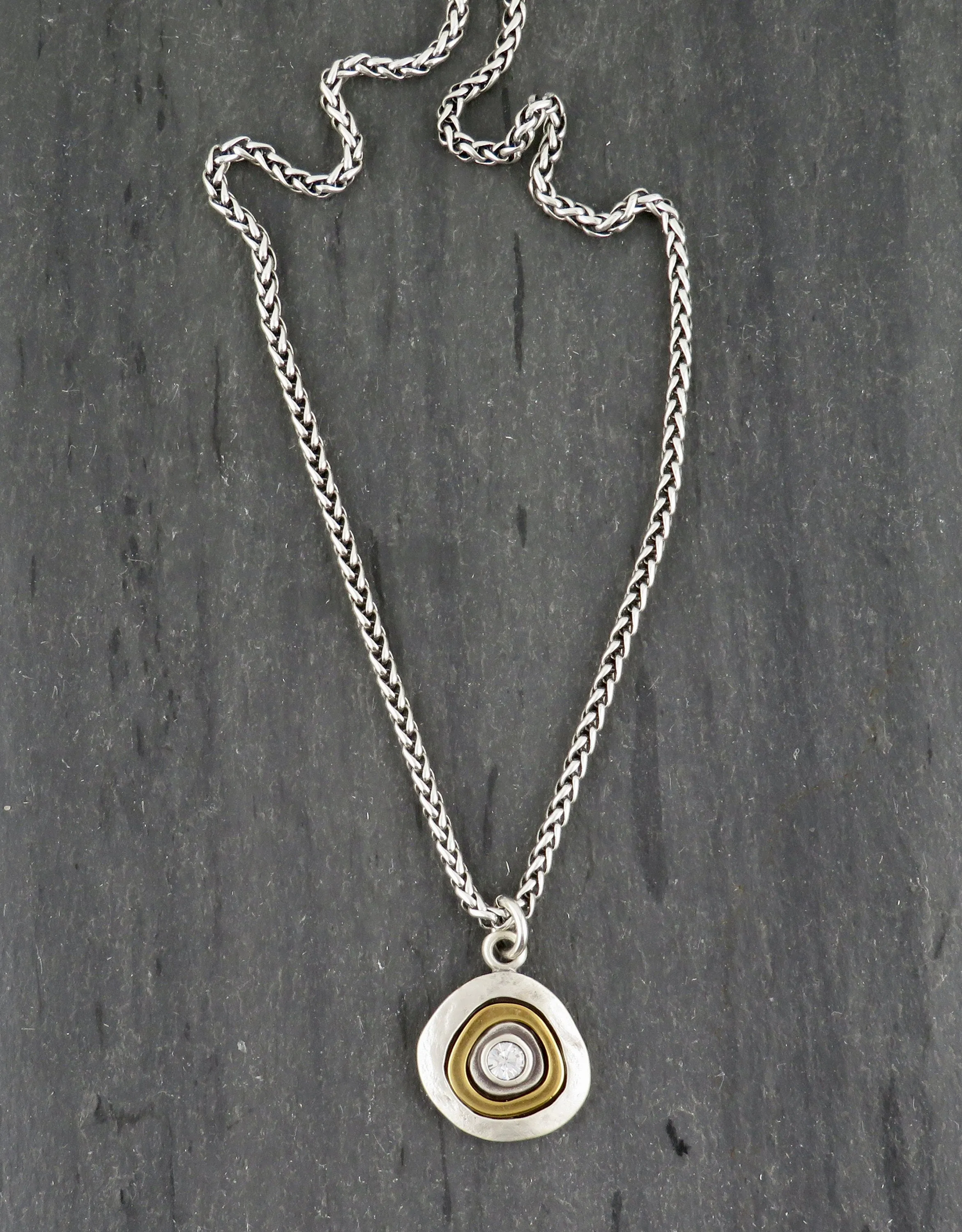 Mixed Metal Silver Medallion Necklace - Small