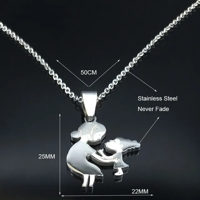 Mom Daughter Stainless Steel Chain Necklace Silver Color Necklaces Pendants Jewelry Mother's Day Christmas Gift