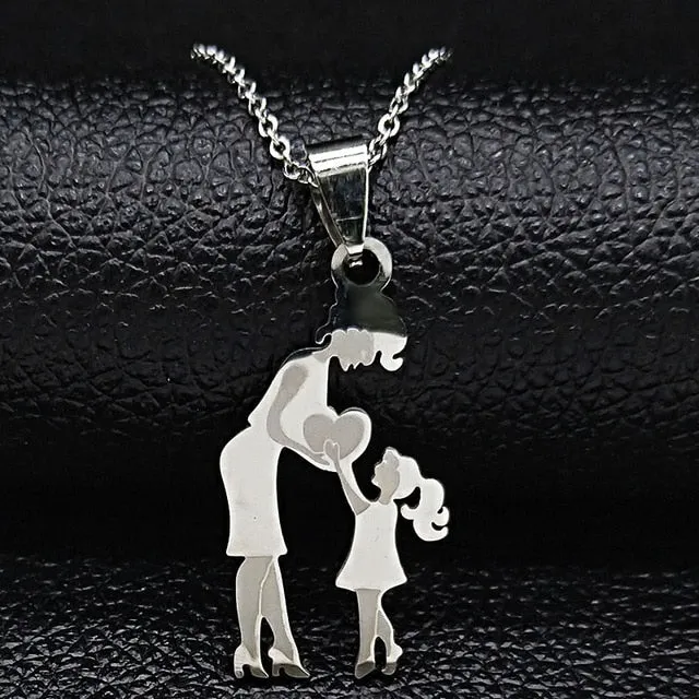 Mom Daughter Stainless Steel Chain Necklace Silver Color Necklaces Pendants Jewelry Mother's Day Christmas Gift