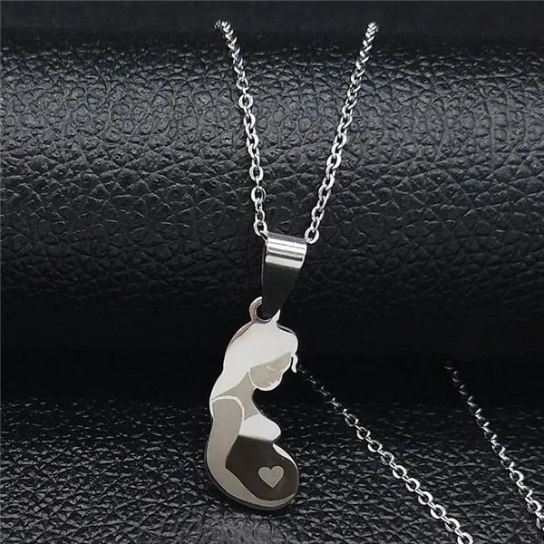 Mom Daughter Stainless Steel Chain Necklace Silver Color Necklaces Pendants Jewelry Mother's Day Christmas Gift