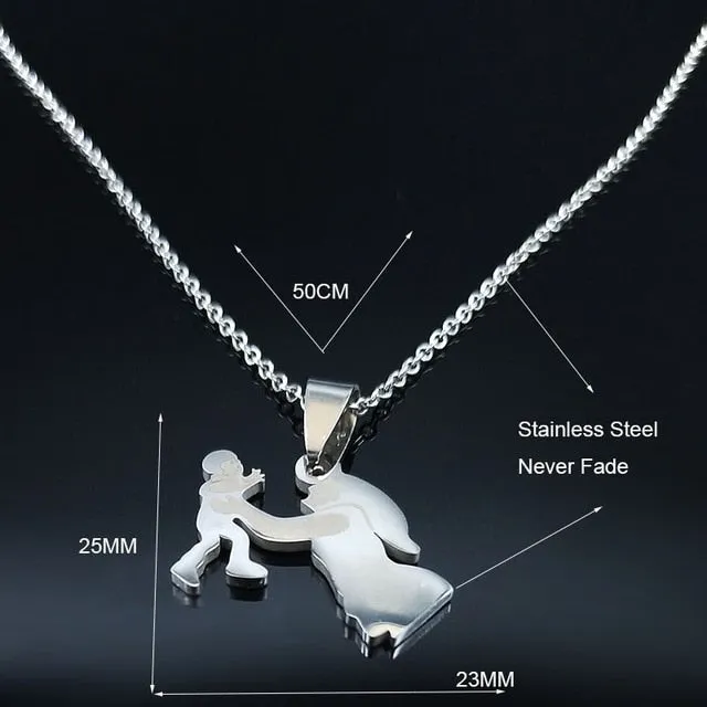 Mom Daughter Stainless Steel Chain Necklace Silver Color Necklaces Pendants Jewelry Mother's Day Christmas Gift