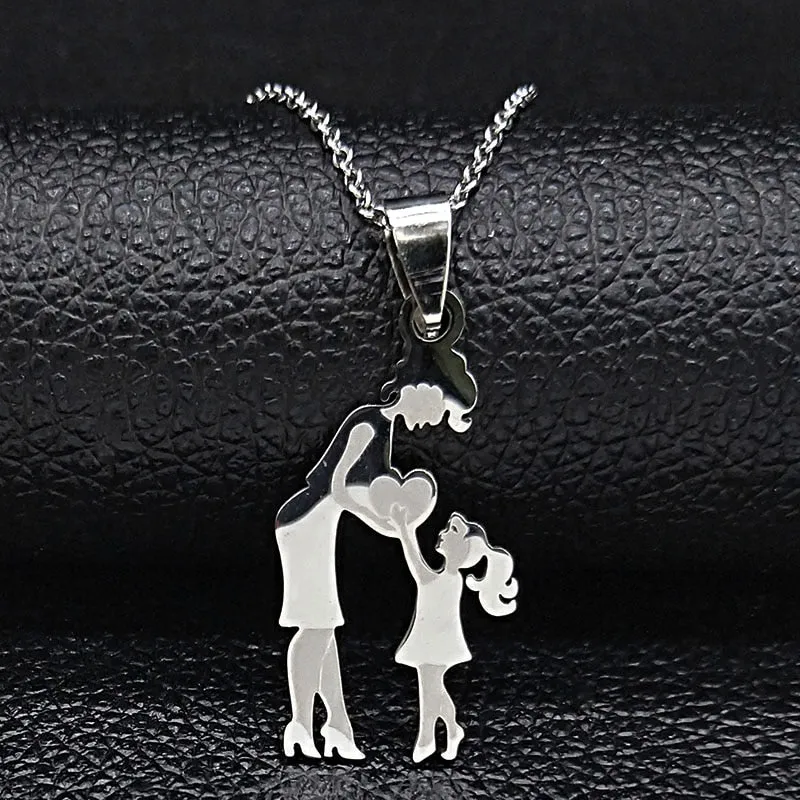 Mom Daughter Stainless Steel Chain Necklace Silver Color Necklaces Pendants Jewelry Mother's Day Christmas Gift