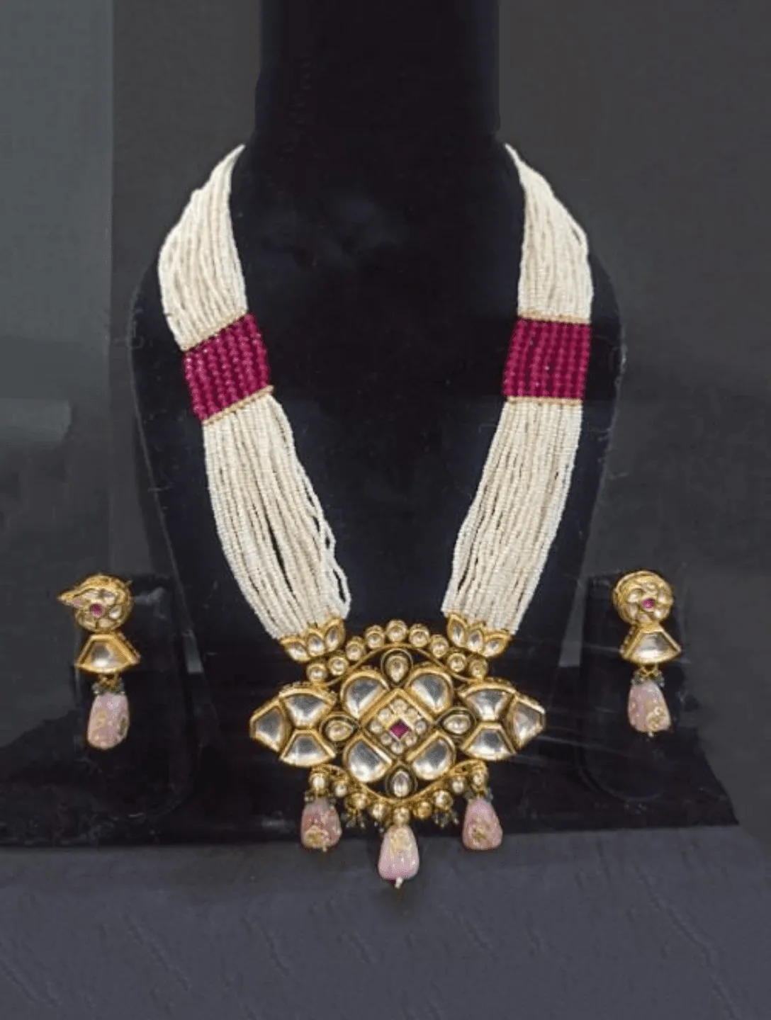 Moti Long Kundan Pendant Necklace Set