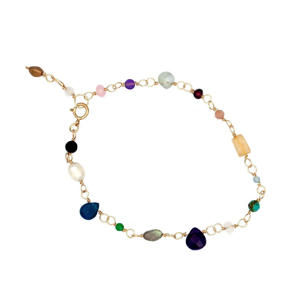 Multi-Gemstone Beaded Chain 14k Gold Filled Bracelet