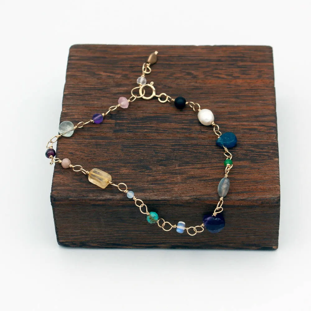 Multi-Gemstone Beaded Chain 14k Gold Filled Bracelet