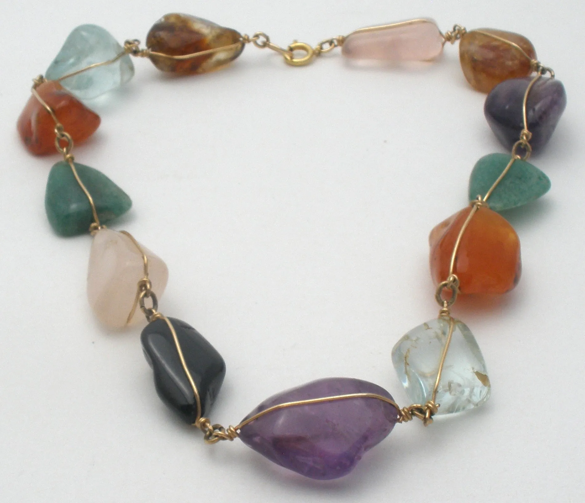 Multi Nugget Gemstone Wire Work Necklace 16"