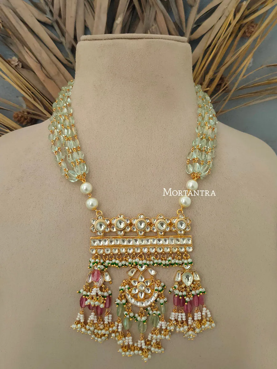 Multicolor Gold Plated Jadau Kundan Necklace Set - MS1691Y