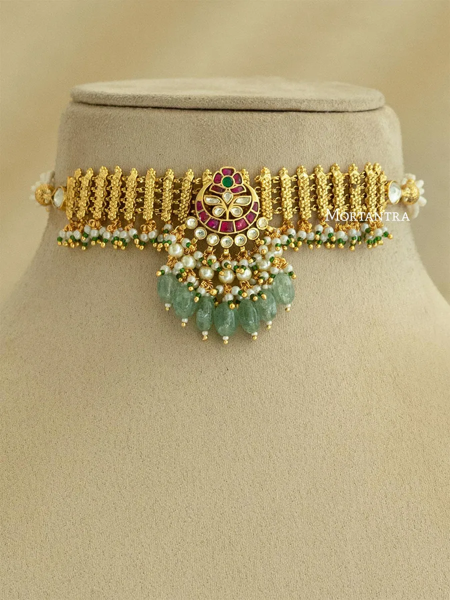 Multicolor Gold Plated Jadau Kundan Necklace Set - MS1868M