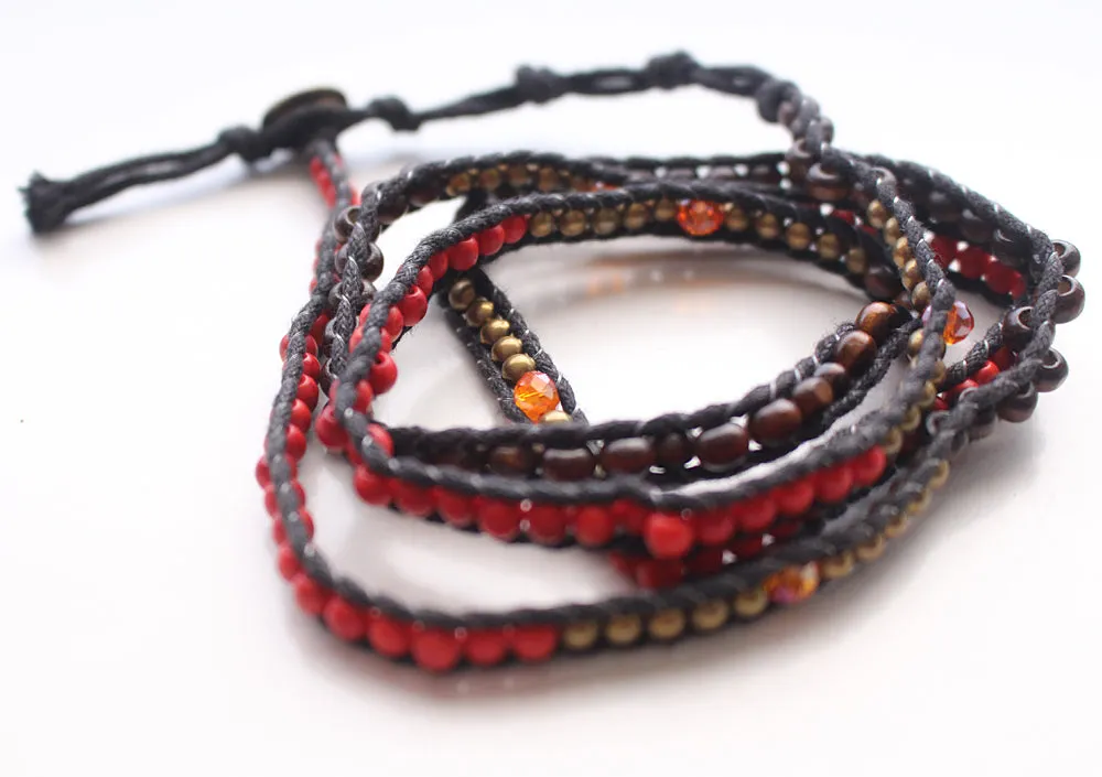 Multicolor Hand Woven Five Wrap Bracelet