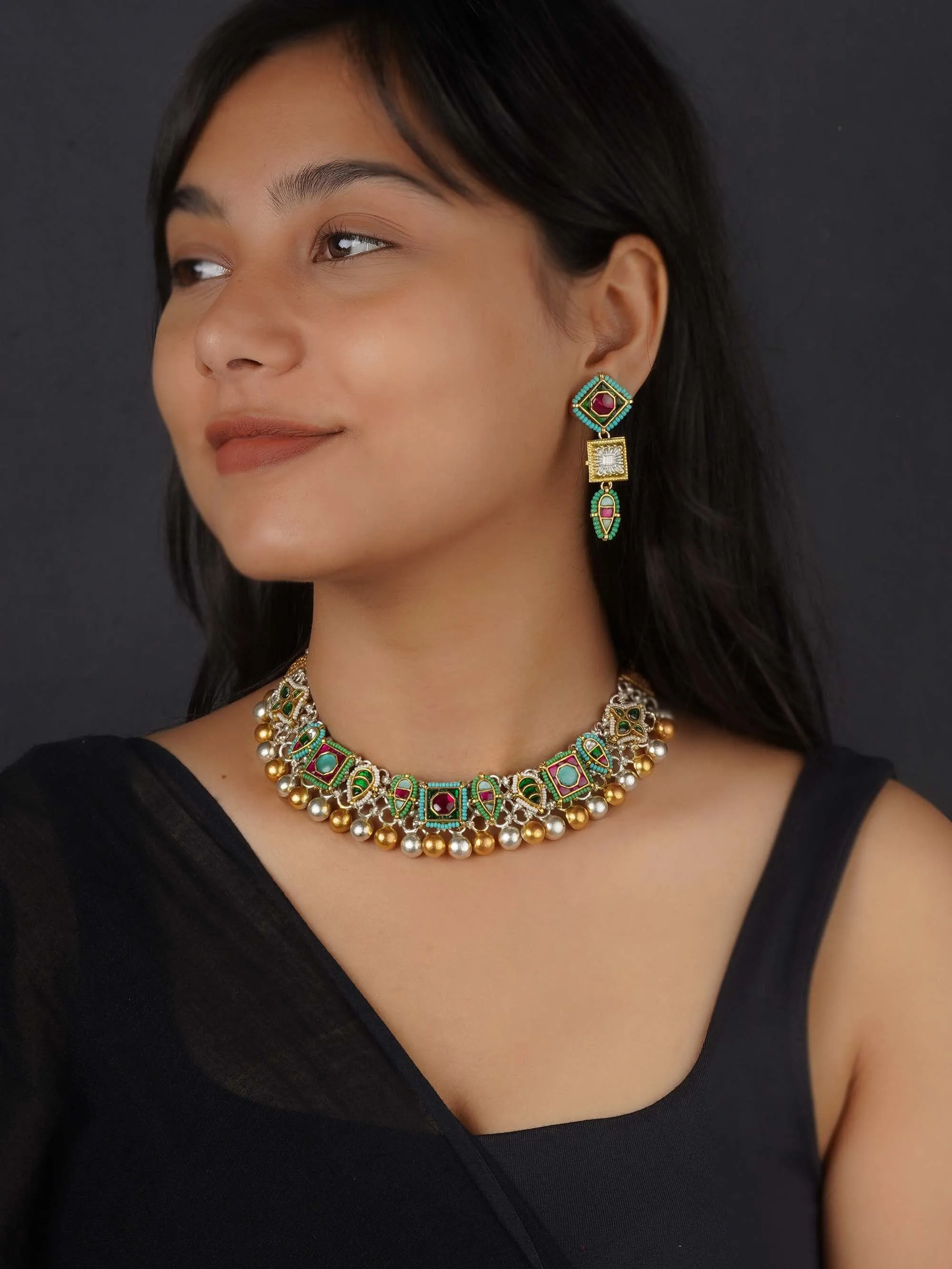 Multicolor Tribal Necklace Set - EK-SFSET274M