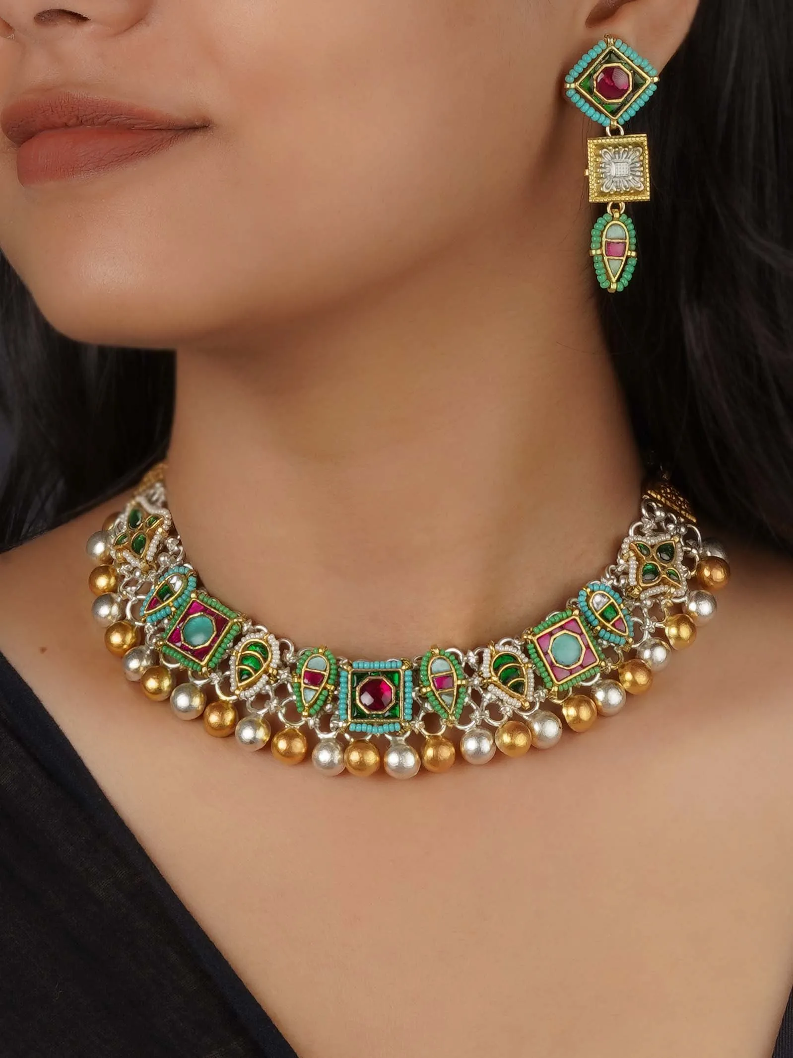 Multicolor Tribal Necklace Set - EK-SFSET274M