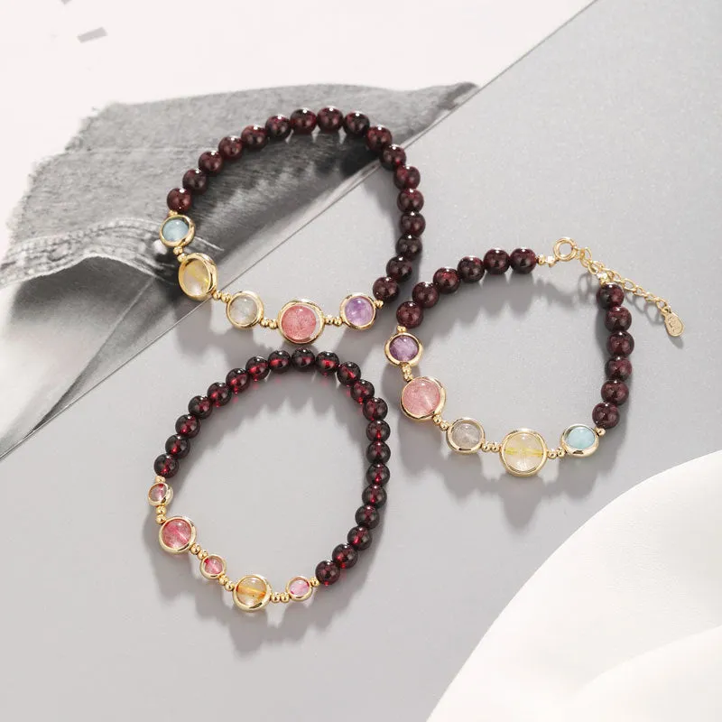 Multicolored Crystal and Garnet Sterling Silver Bracelet